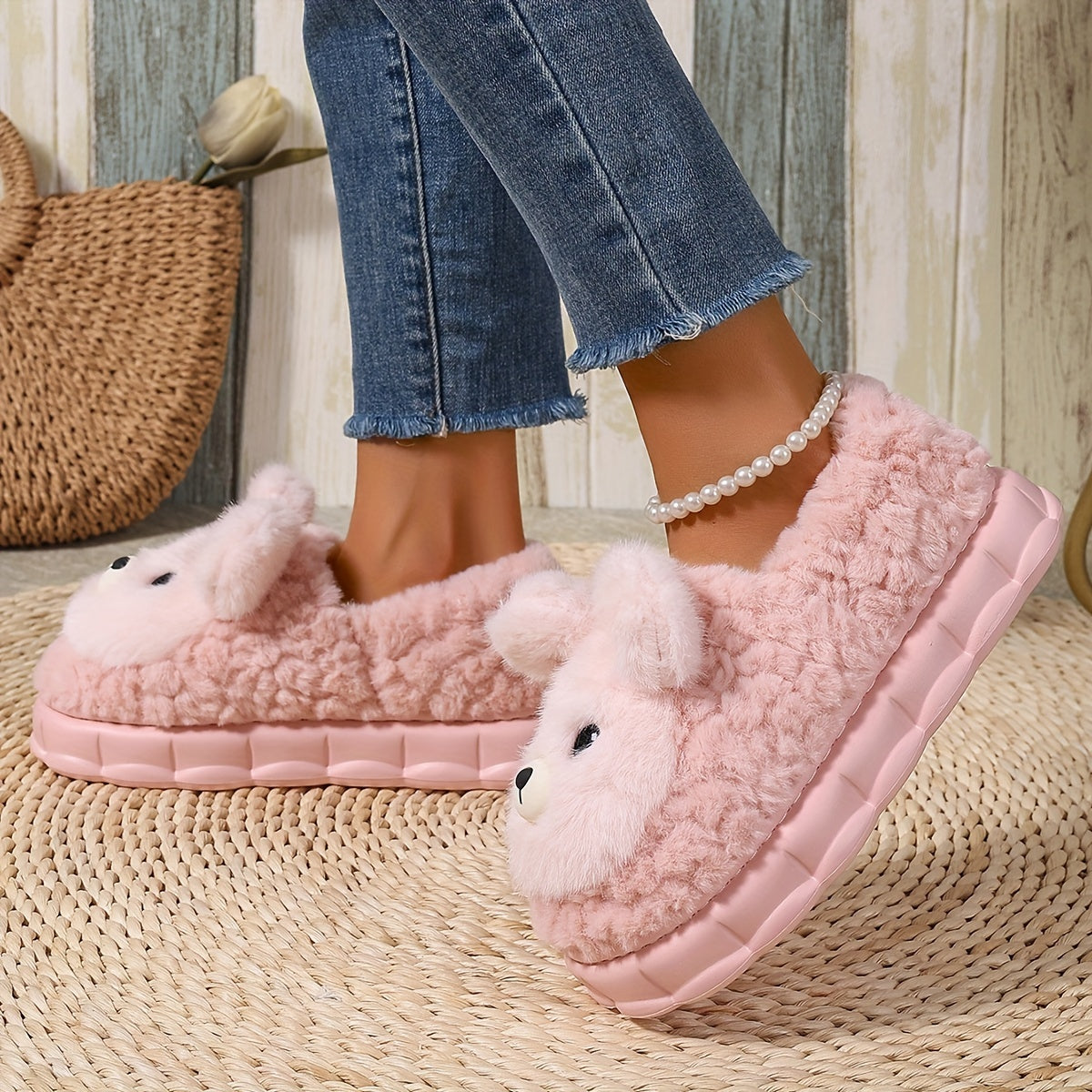 Women's Cartoon Plush Slippers with EVA Sole, Sweet Style Animal Print, All-Season Comfortable Home Slippers, Hand Washable Fabric Insole and Upper - For Women - Cozy & Cute - Perfect Gift for Birthday & Holidays